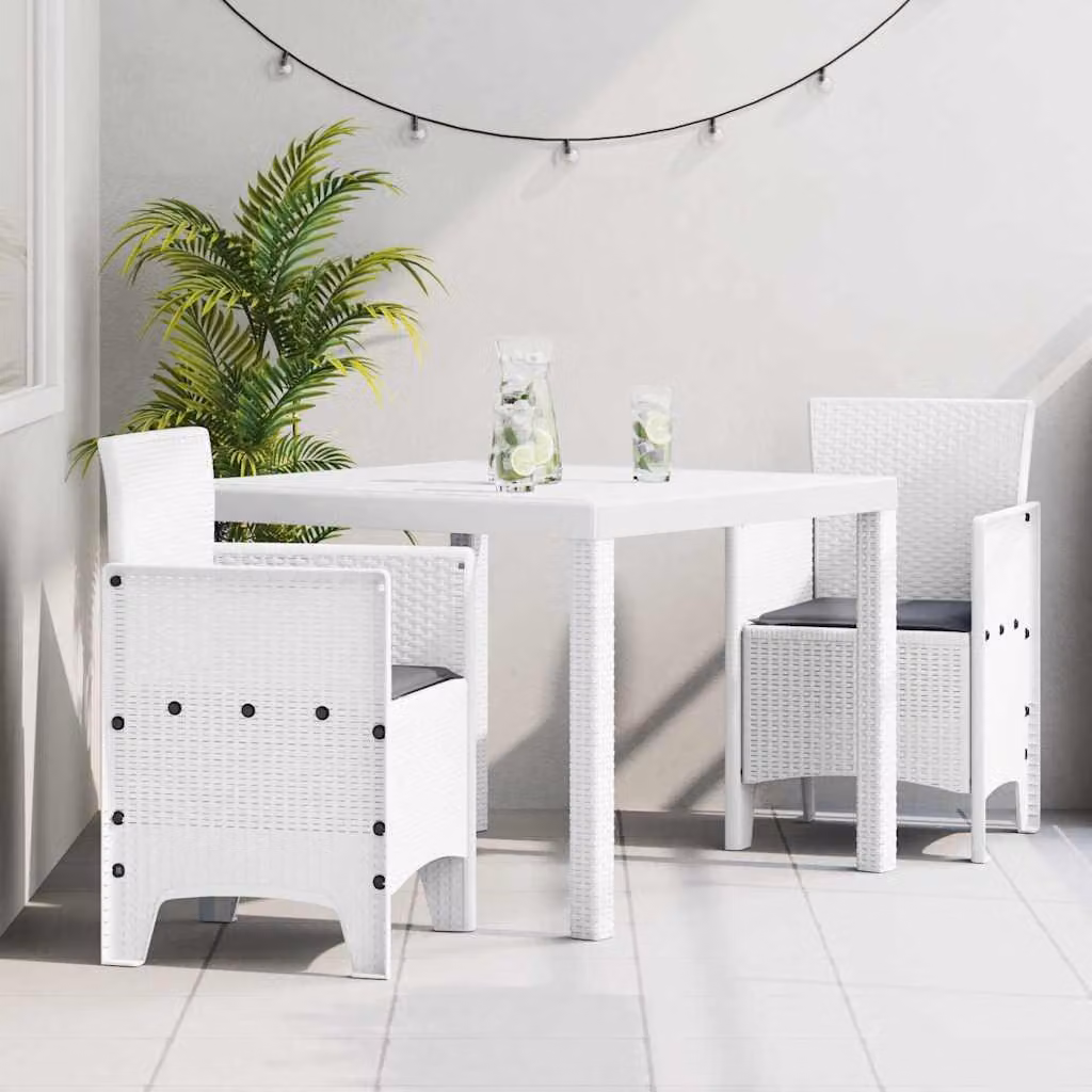 Maison Exclusive - Set da pranzo per esterno, 3 pezzi, in polipropilene bianco