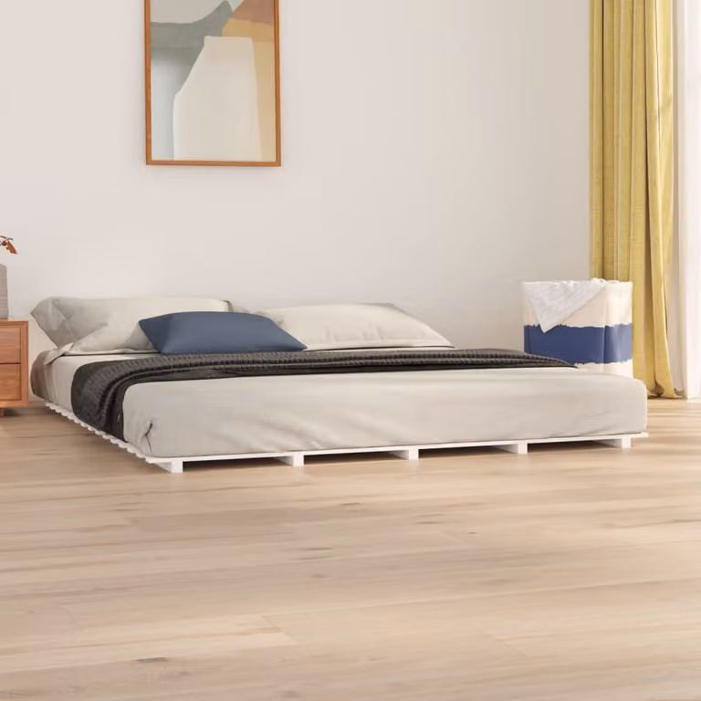 The Living Store Letto in legno massiccio bianco 200x200 cm pino