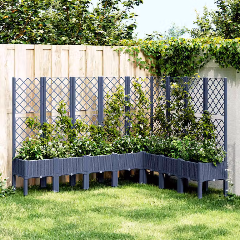 Fioriera da giardino con traliccio vidaXL in plastica, Grigio Blu, L: 200 cm, P: 160 cm, H: 142 cm
