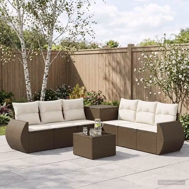 Set di divani 8 pz Marrone e Bianco Crema 55 x 55 x 37 cm 3448434