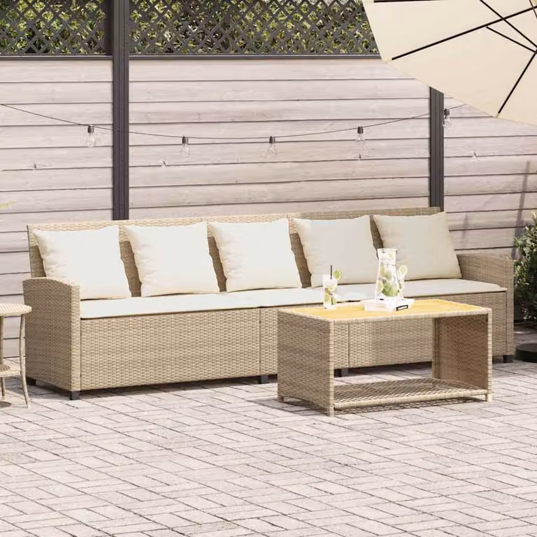 vidaXL Divano da Giardino a 5 Posti in Polyrattan Beige con Cuscini Imbottiti e Coperture Rimovibili