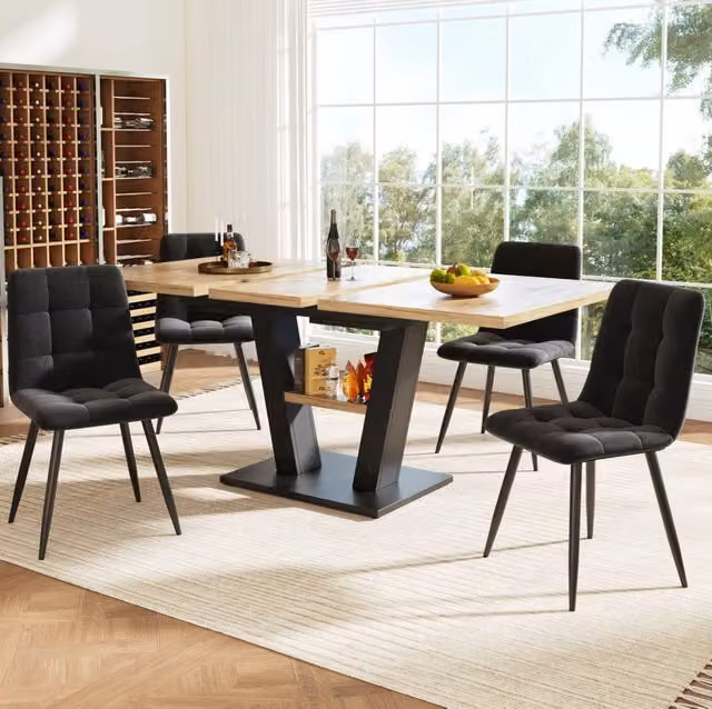 Set da pranzo con tavolo allungabile 118-157x70 cm e 4 sedie in velluto per cucina e soggiorno