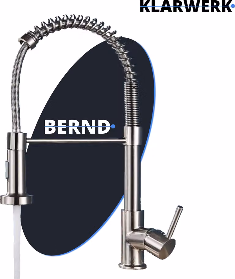 Bernd | rubinetto da cucina in argento spazzolato con molla | rubinetto in acciaio inossidabile per pentola da cucina | rubinetto girevole a 360° | a bassa pressione con 3 attacchi