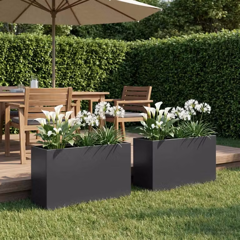 Set di 2 vasi da giardino vidaXL in metallo nero, L 80 x P 30 x H 50 cm
