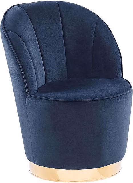 Poltrona in velluto blu scuro con base in metallo dorato Sedia a vasca con rotondo Glam Retro Living Room