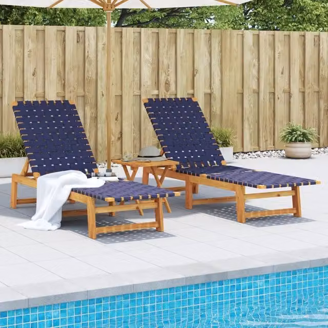 Lettini Prendisole 2pz Blu Scuro Legno Massello Acacia Tessuto 3214212