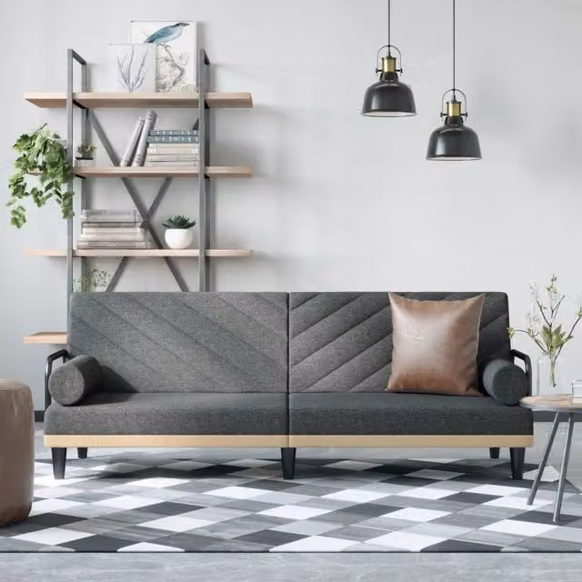 Divano Letto Moderno vidaXL in Tessuto Grigio con Funzione Notte e Poggiatesta Regolabile