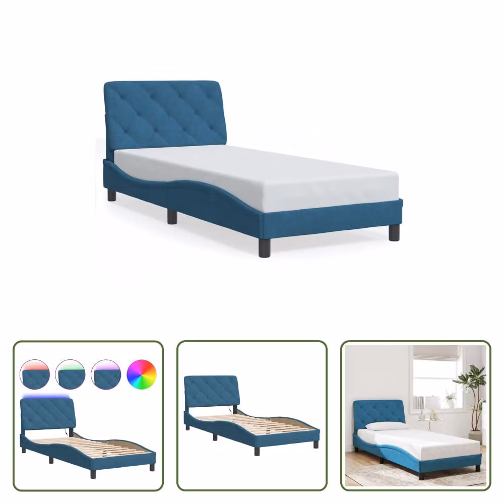 The Living Store Struttura letto con luci LED Blu 80x200 cm Velluto