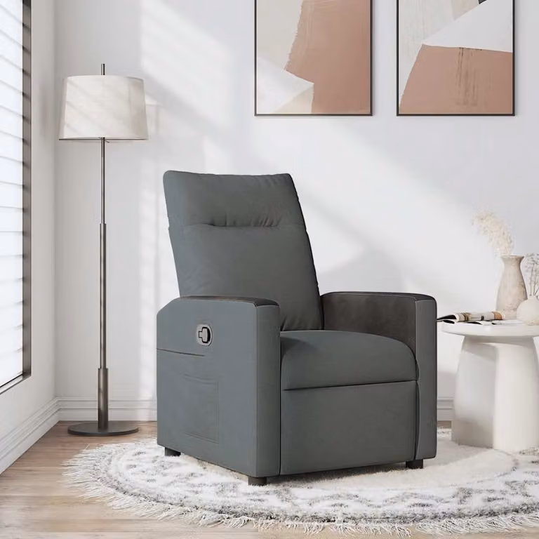 Poltrona reclinabile relax vidaXL in tessuto grigio e nero con braccioli e leva manuale