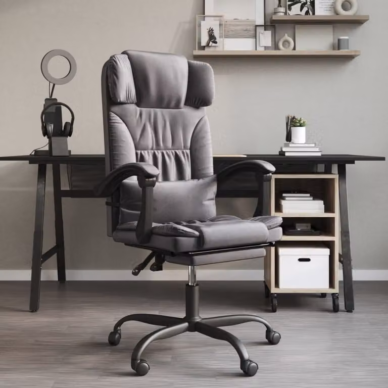 The Living Store Sedia da ufficio reclinabile in Pelle finta grigia