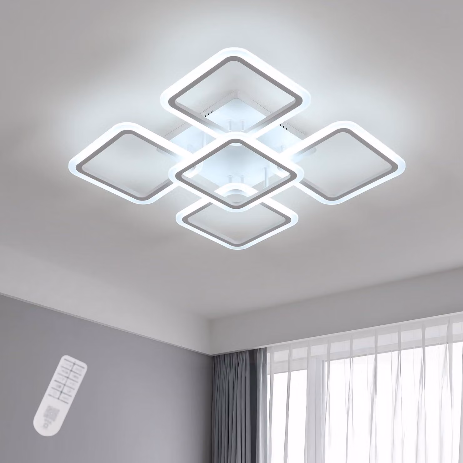 Lampada a LED da soffitto, dal design elegante, con telecomando, 57W, 6400LM, bianca, dimmerabile