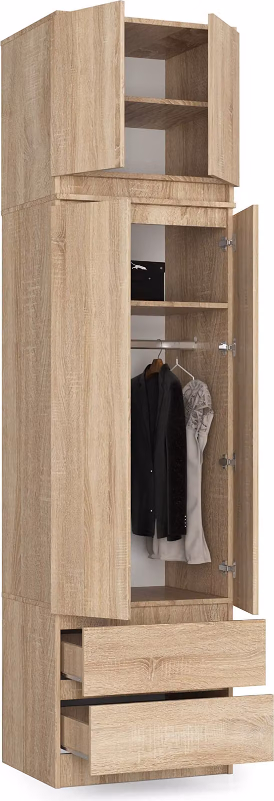 Armadio BDW con mobile superiore, armadio a 4 ante, rovere Sonoma