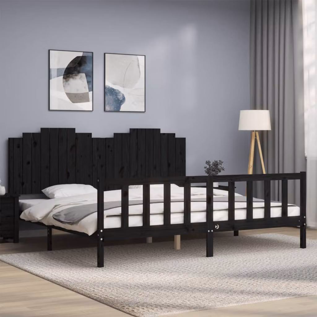 vidaXL Letto con Testiera in Legno Massello di Pino Nero 200x200 cm