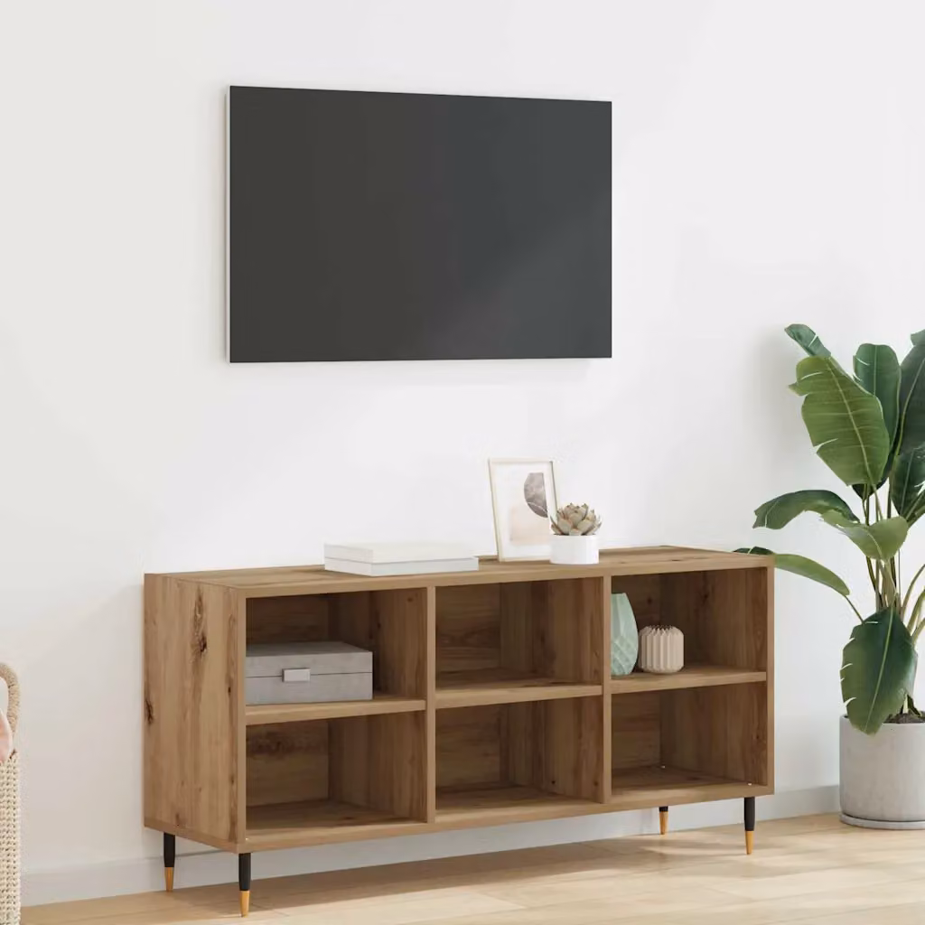 Mobile TV vidaXL in stile moderno, colore marrone rovere artigianale, con ruote, L 103,5 cm x P 30 cm x H 50 cm
