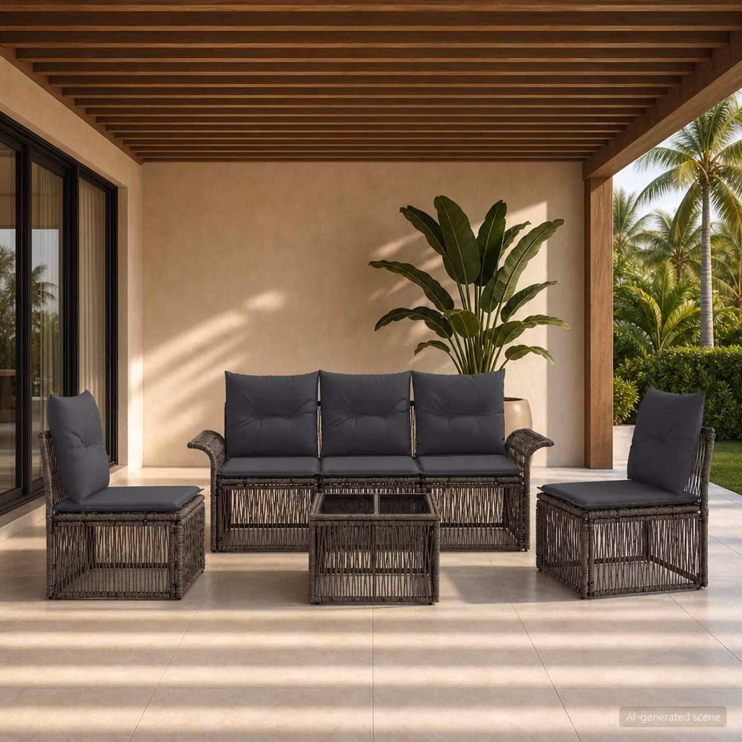 Maison Exclusive - Set da giardino composto da 6 pezzi, divano, colore grigio, realizzato in rattan sintetico