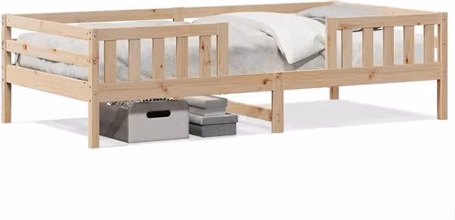 Letto singolo per adulti in legno massello di pino marrone con doghe piatte fisse L/P/H: 190 x 90 x 25 cm – 1