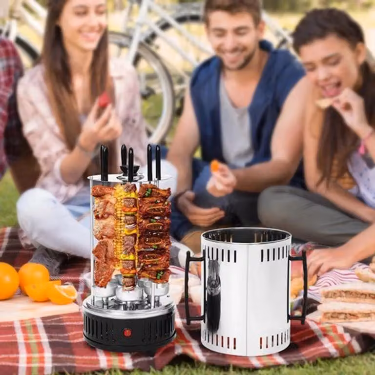 Griglia elettrica verticale - Colore: nero - Potenza: 1000 W - Acciaio inossidabile - Ideale per kebab e barbecue