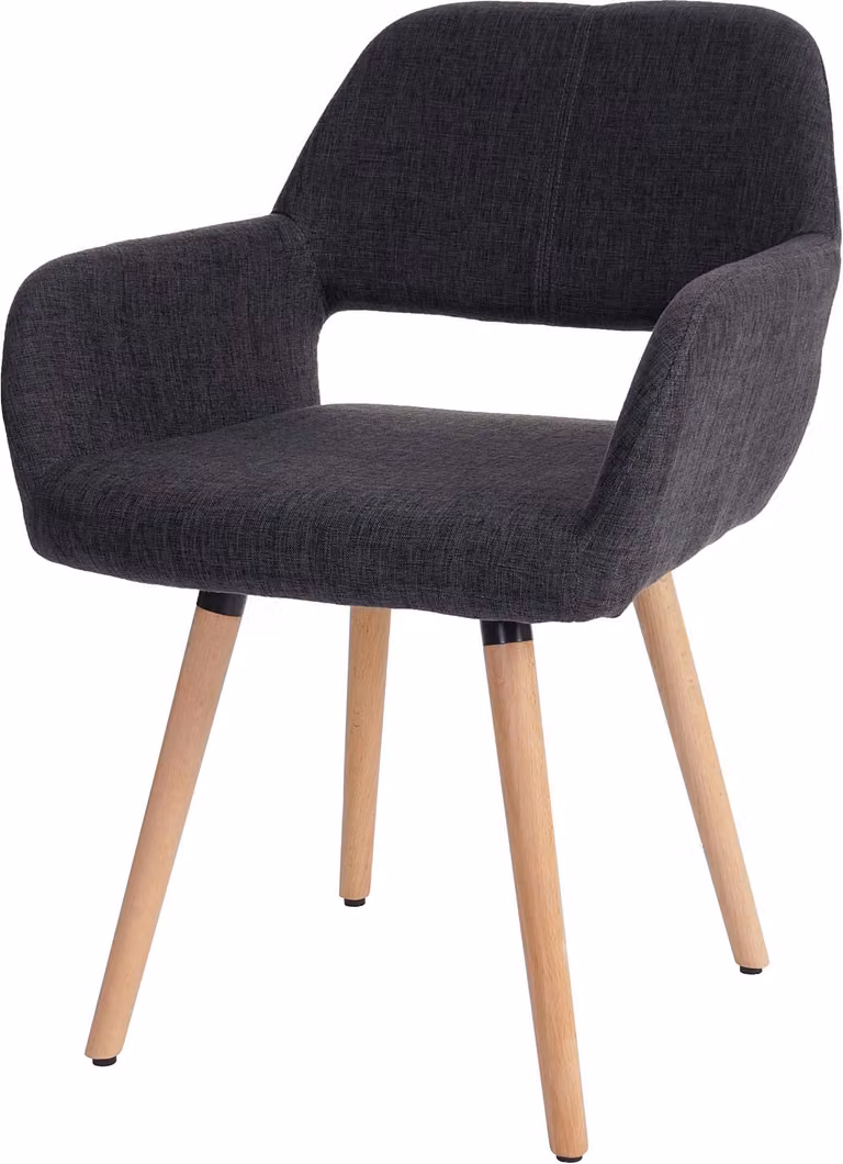 Sedia da sala da pranzo HWC-A50 II, sedia da cucina, design retrò anni '50 ~ tessuto, grigio scuro, gambe chiare