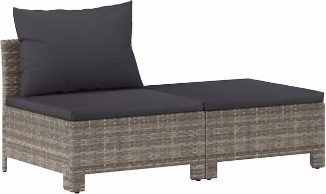 Set da giardino moderno DESIGN IN composto da divano a 2 posti, tavolino da caffè e pouf con cuscini grigi e struttura in metallo rivestita in rattan – 1