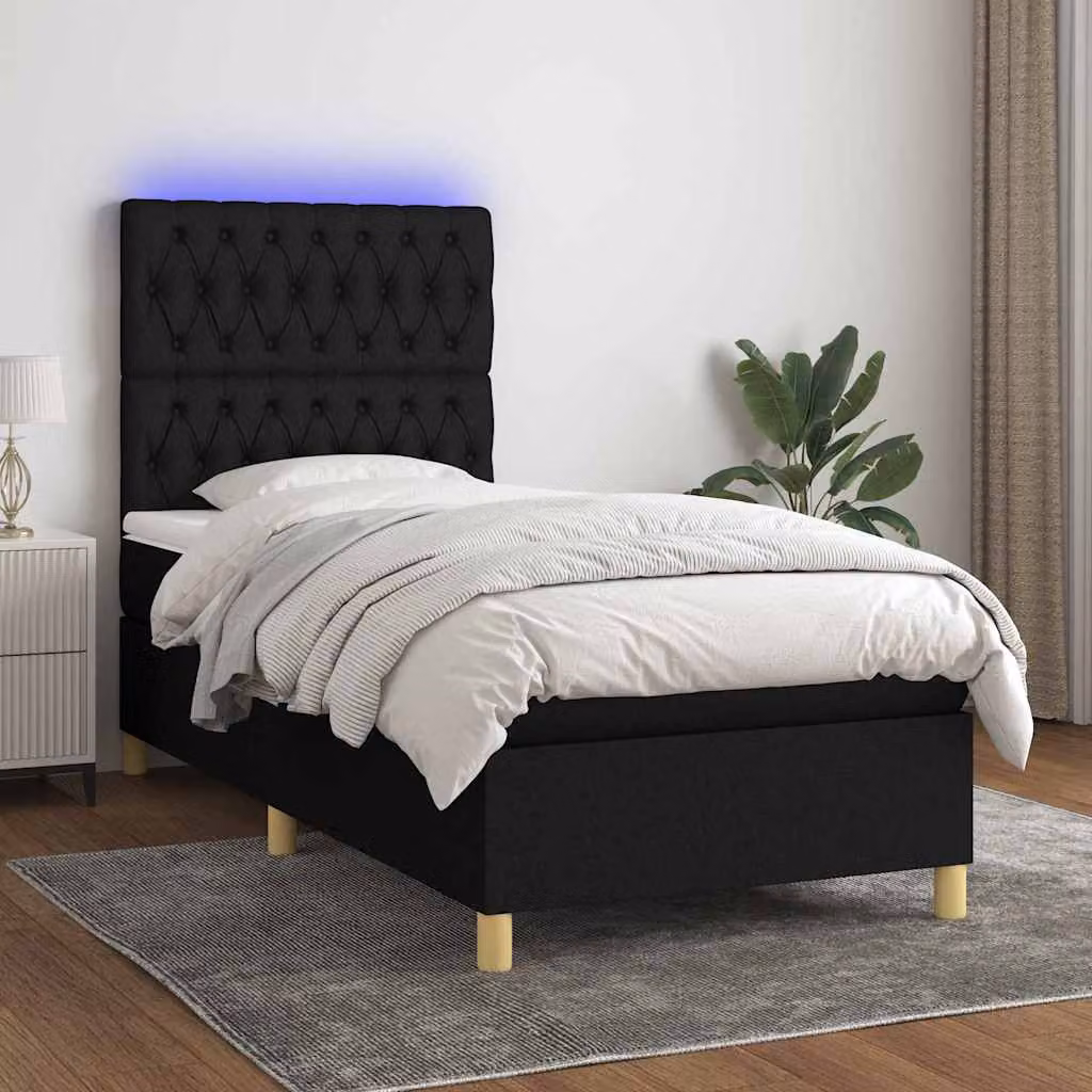 Letto Ibrido con Materasso e Illuminazione LED vidaXL in Tessuto Nero L: 200 cm, P: 80 cm, H: 128 cm – 1