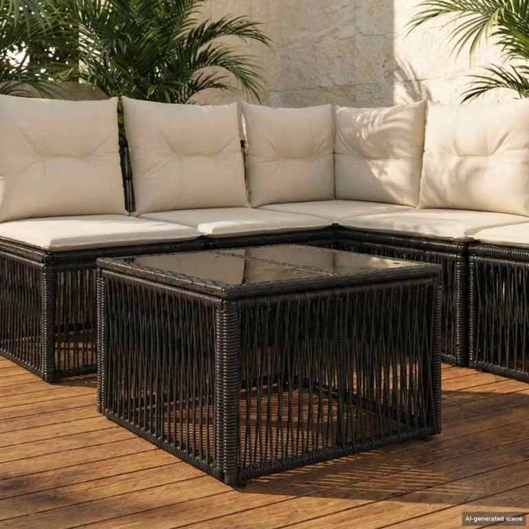 vidaXL Tavolo da giardino moderno in rattan e vetro nero L/P/H: 55 x 55 x 37 cm