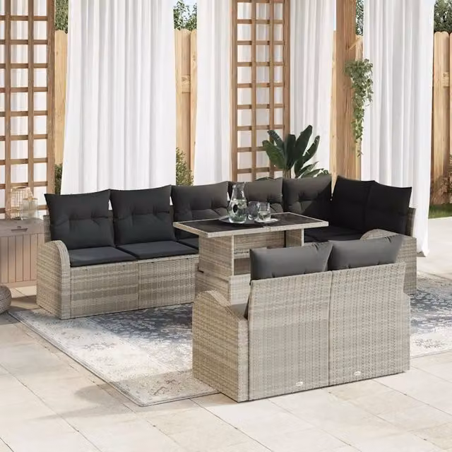 Set Divano da Giardino 9 pz Grigio chiaro polyrattan 3348668