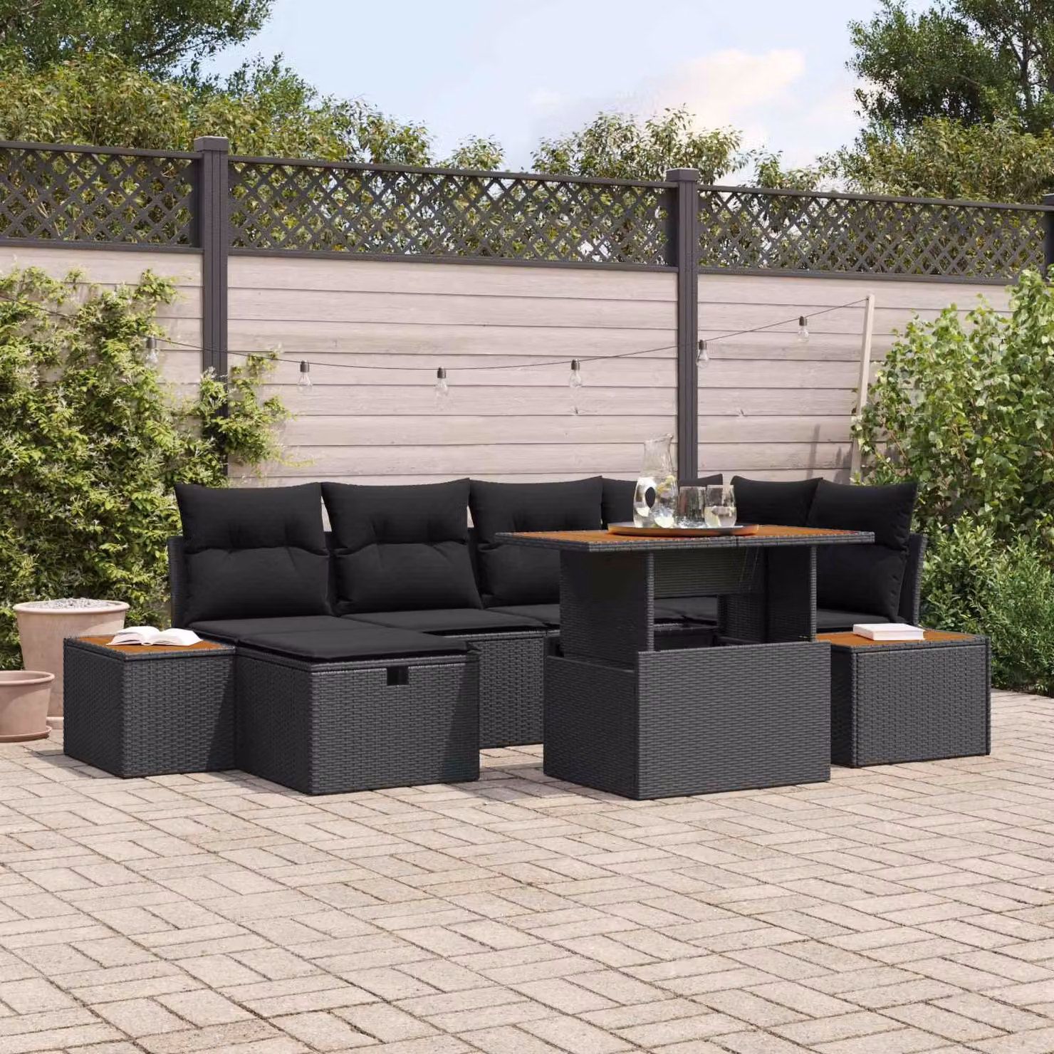 Maison Exclusive - Set da giardino composto da 7 pezzi, divano, in rattan sintetico nero