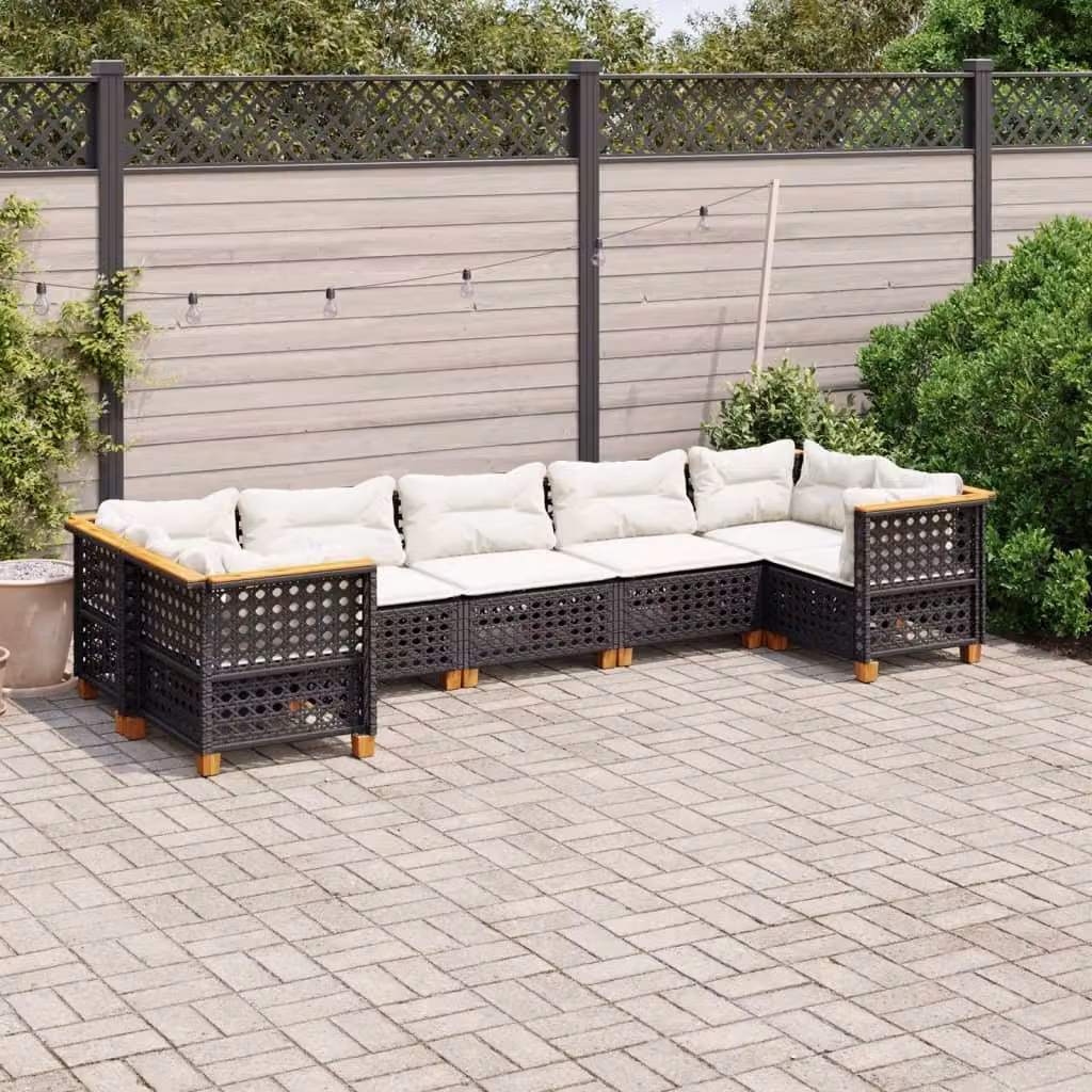 Maison Exclusive - Set da giardino 7 pezzi con cuscini in polyrattan nero