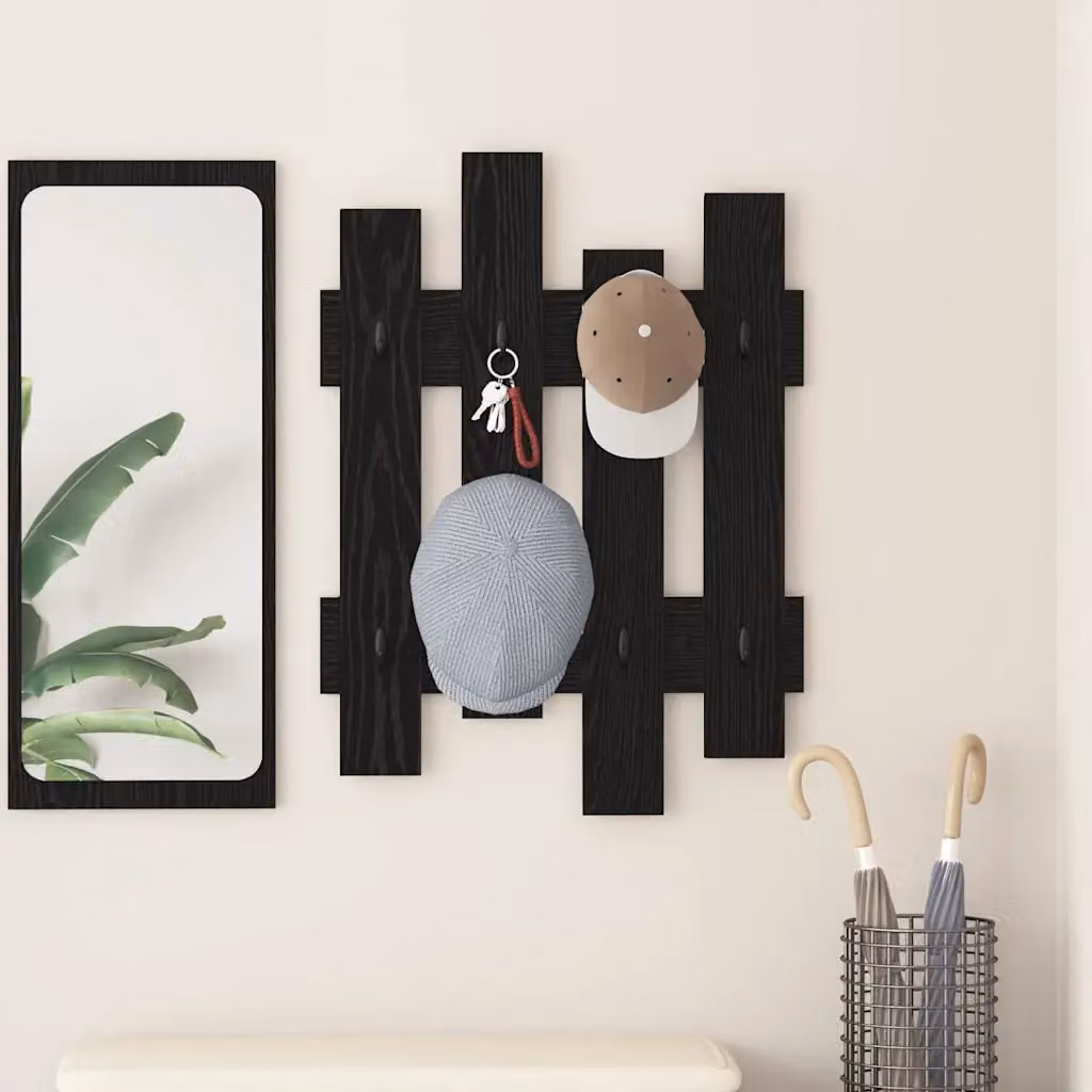 Appendiabiti a muro vidaXL moderno in nero con ganci, L: 60 cm, P: 3 cm, H: 82 cm