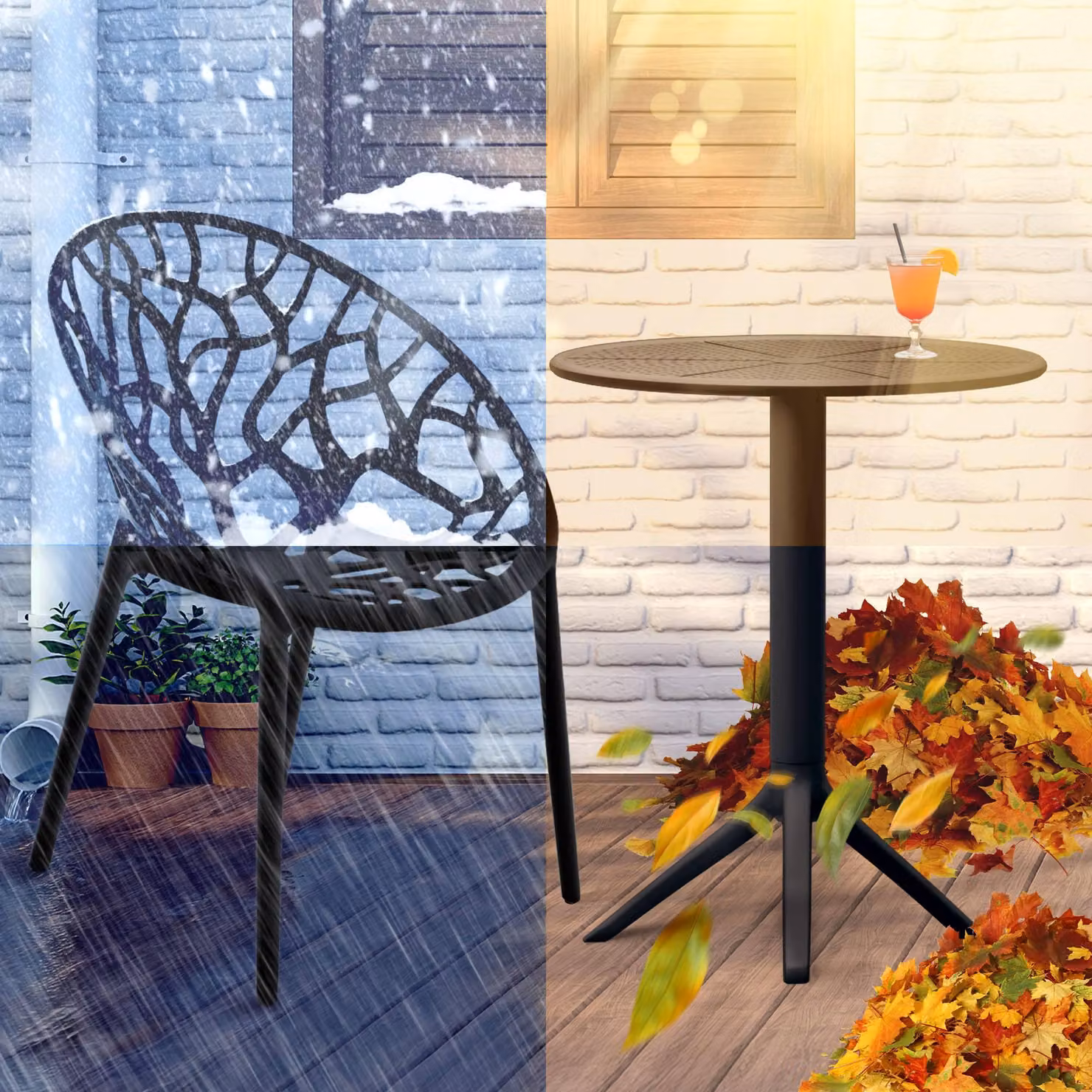Set di mobili da giardino Hoscana - Tavolo rotondo con 2 sedie | Colore: nero | Dimensioni: 70x70x80 cm