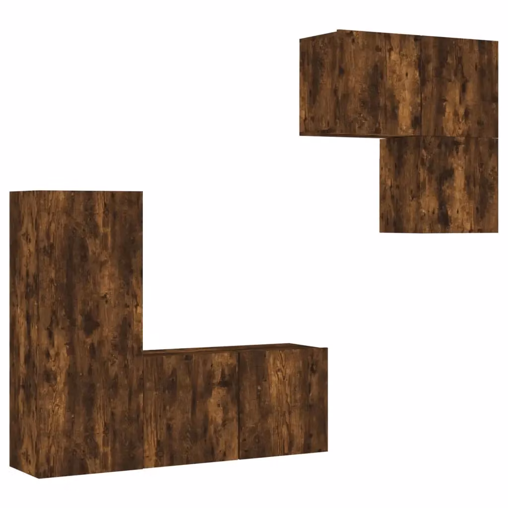 Set di 4 mobili TV da parete vidaXL in legno multistrato e MDF, colore Rovere Fumo, stile moderno per soggiorno o ufficio – 3