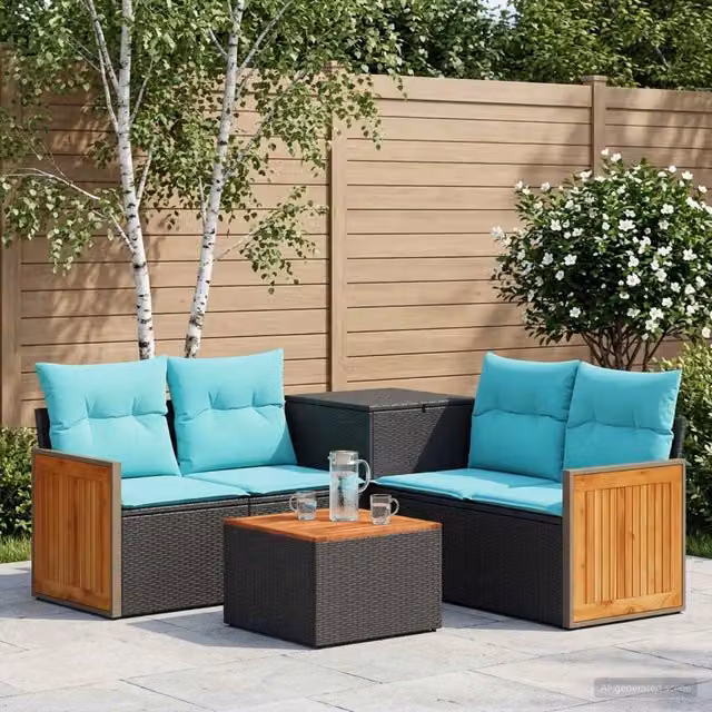 Set di divani 6 pz Nero e Blu 55 x 55 x 37 cm 3447711