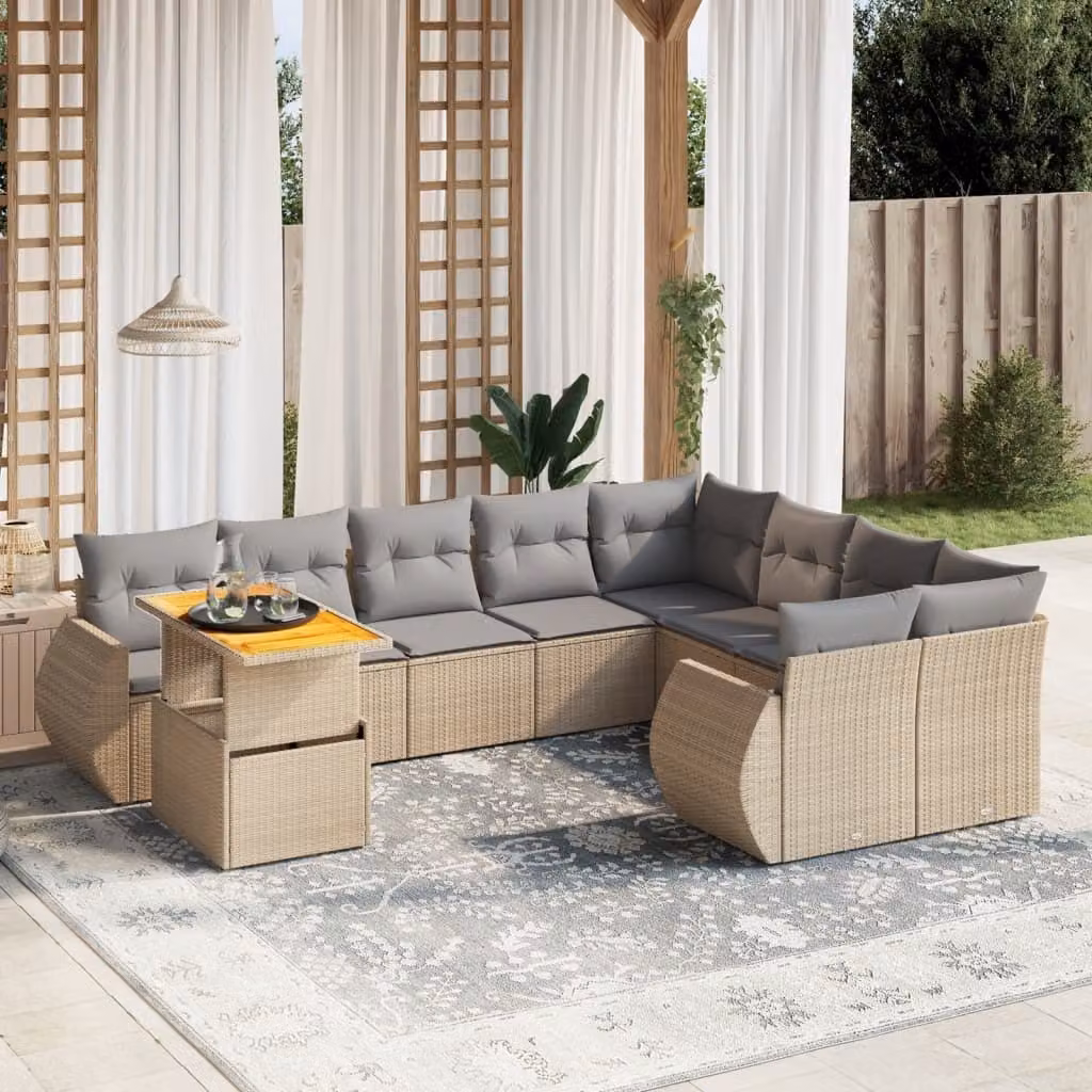 Maison Exclusive - Set Divano da Giardino 10 pz con Cuscini Beige in Polyrattan