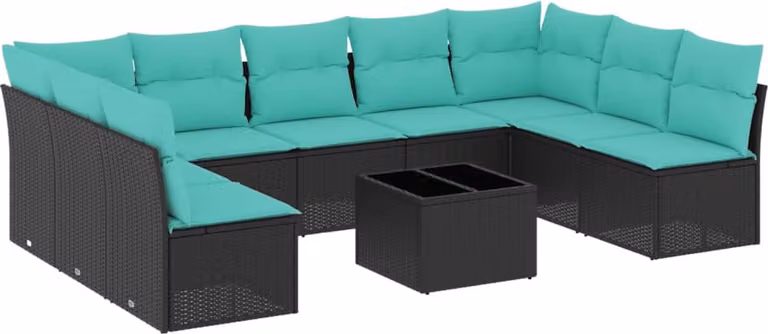 Set Divani da Giardino 10 pz con Cuscini Nero in Polyrattan