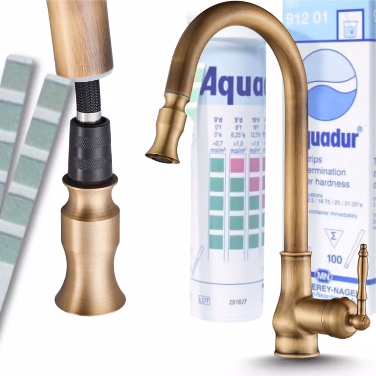 Rubinetto da cucina Ari Bloom con doccetta estraibile, beccuccio girevole a 360 gradi, cartuccia Vetroceramica, ottone, colore brass