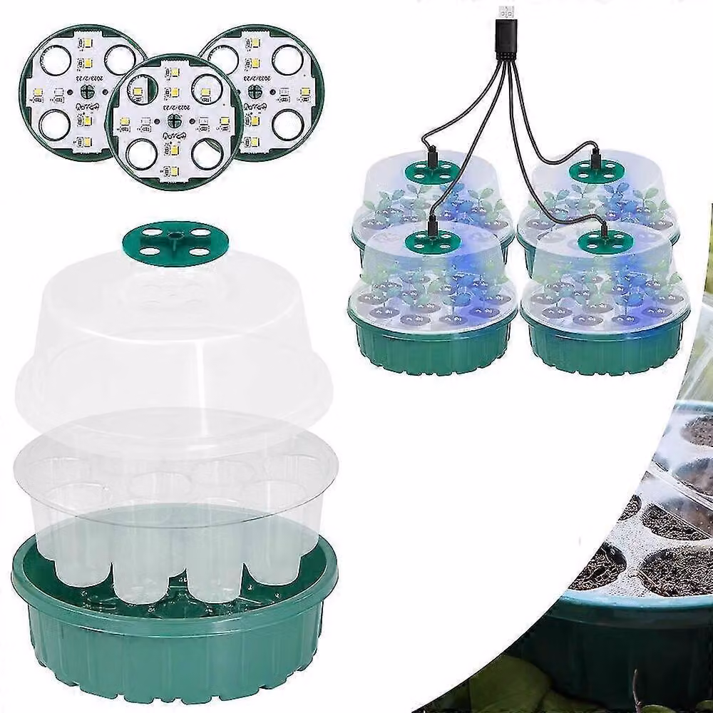Mini serra per la germinazione, set da 5 pezzi + illuminazione supplementare, 13 vaschette
