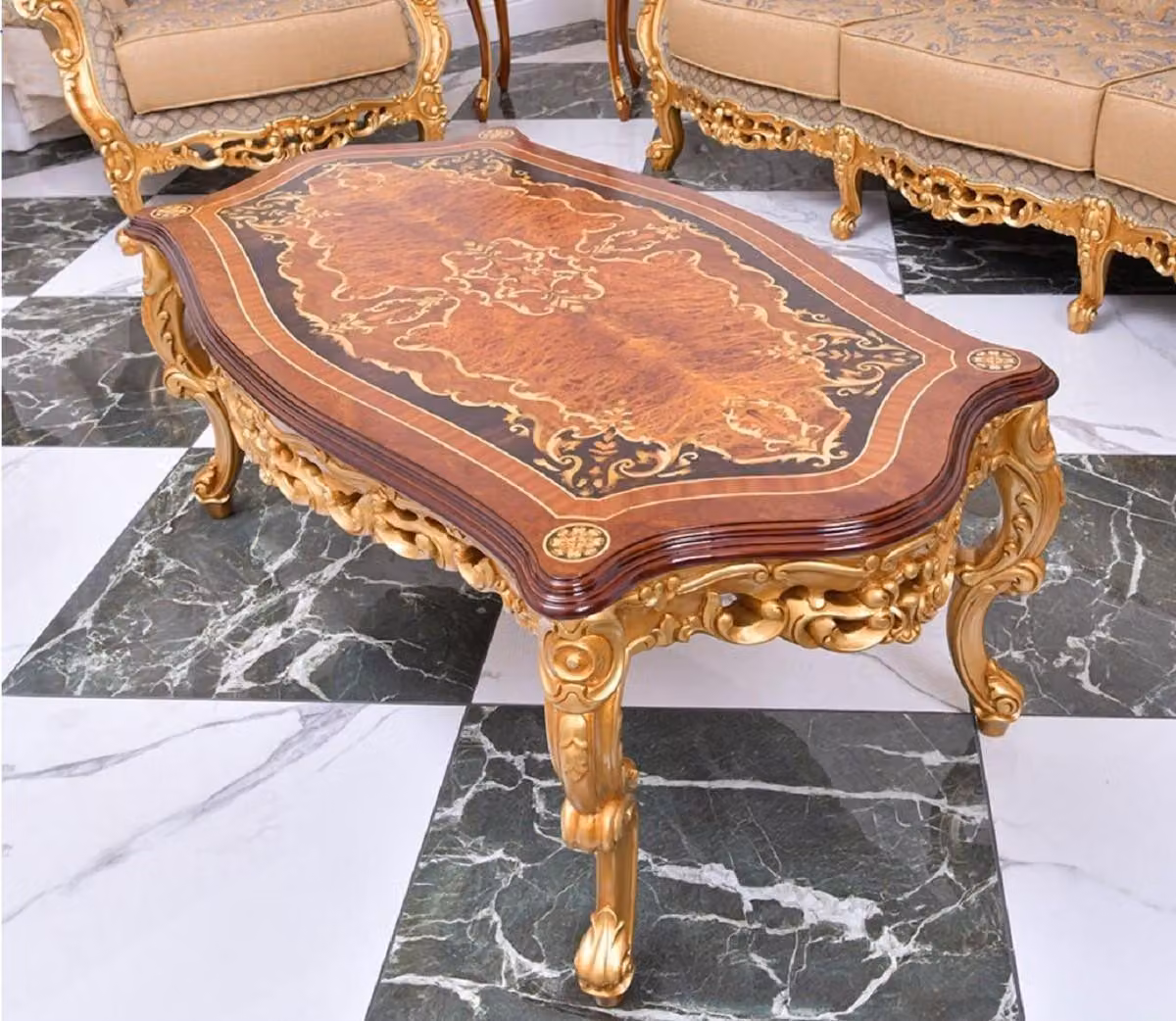 Casa Padrino Luxury Baroque Coffee Table Brown / Gold 128 cm - Mobili barocchi - Italy