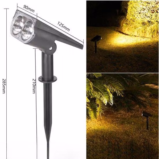 Lampada solare per esterni, grado di protezione IP67 (resistente all'acqua), con sensore crepuscolare, 3 livelli di luminosità, faretto solare, ideale per l'esterno, giardini, terrazze e illuminazione paesaggistica (luce bianca calda, confezione da 2).