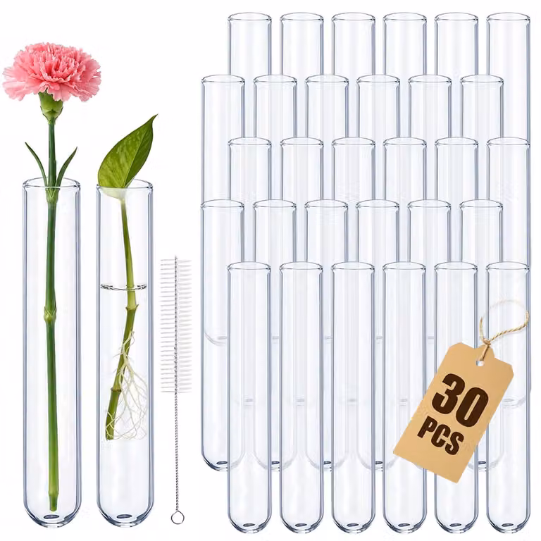 Cilindri reattivi in vetro borosilicato, confezione da 30 pezzi, dimensioni 20x150 mm, ideali per progetti fai-da-te e per composizioni floreali