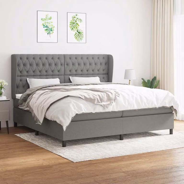 vidaXL Giroletto a Molle Ibrido con Materasso in Tessuto Grigio e Bianco L/P/H: 200 x 200 x 128 cm