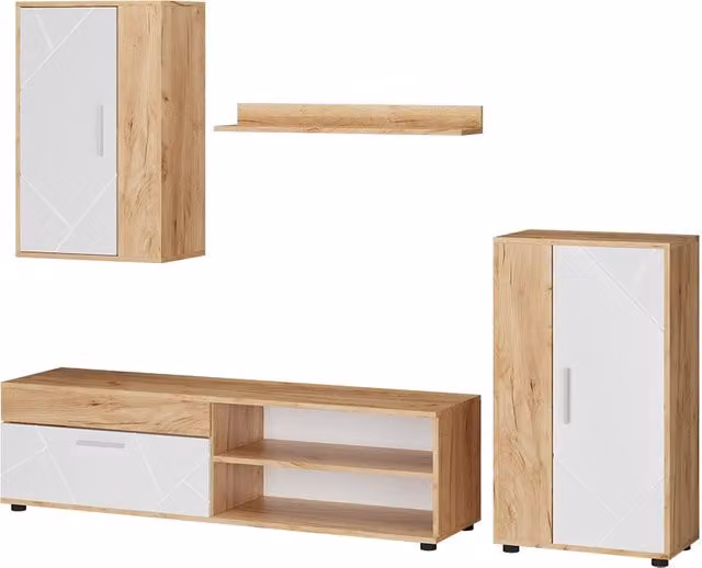 Parete attrezzata Berno Rovere dorato/Bianco Set di 4 pezzi Vicco