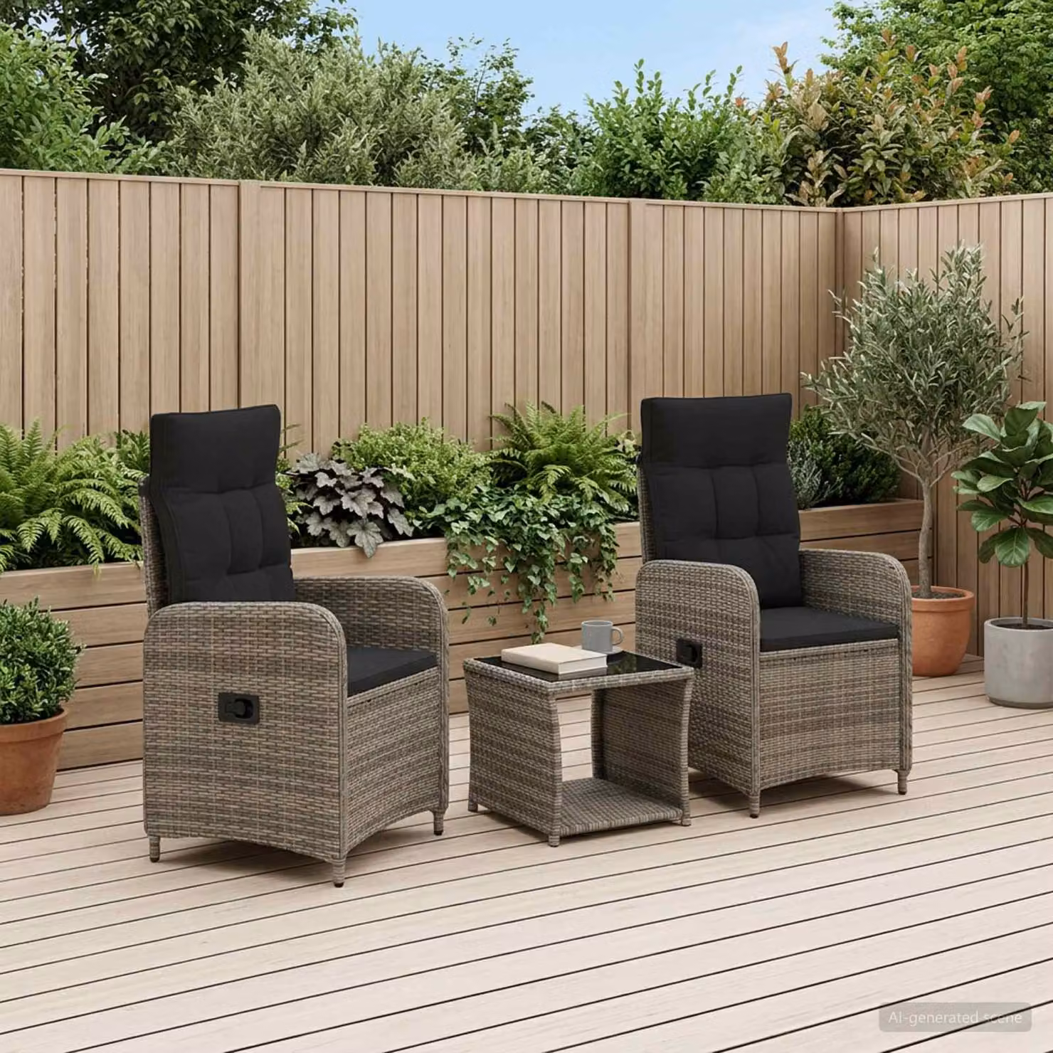 Set Lounge da Giardino vidaXL 3 pz Grigio e Antracite con Poltrone e Tavolino in Acciaio e Tessuto Resistente alle Intemperie