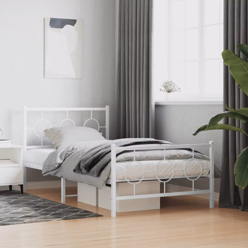 vidaXL Giroletto in metallo bianco con testiera e pediera L/P: 100 x 200 cm