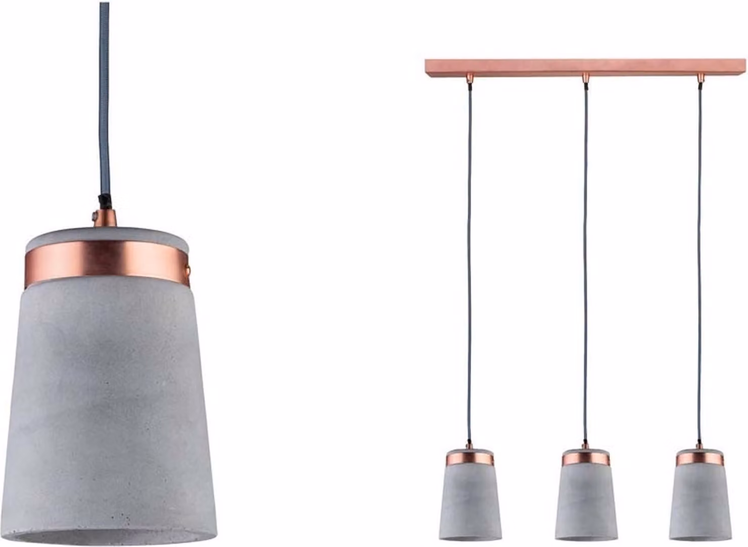 Lampada a sospensione Paulmann Neordic Stig, max. 3 x 20W, attacco E27, grigio/rame opaco, 230V, realizzata in cemento/metallo
