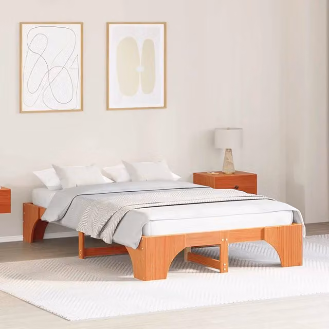 Struttura letto moderna vidaXL in pino massello cerato marrone L: 135 cm, P: 197 cm, H: 142 cm