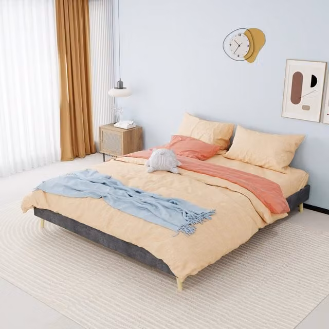 Letto con telaio imbottito in velluto grigio CIPACHO L/P/H: 160 x 200 cm