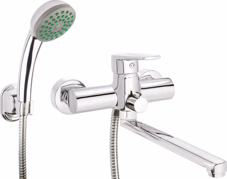 Wall-mounted washbasin and bath mixer with shower set