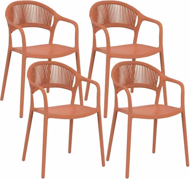 Set di 4 sedie da giardino impilabili ODELIA IDMarket in polipropilene e corda color terracotta e marrone con braccioli – 1
