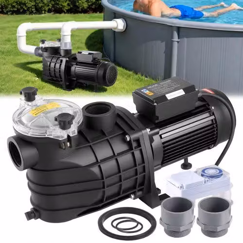 Pompa per Filtrazione Piscina Fuori Terra VEVOR 3000W 35000 L/h con Cestello Filtrante e Prevalenza Massima 19 m, Colore Nero