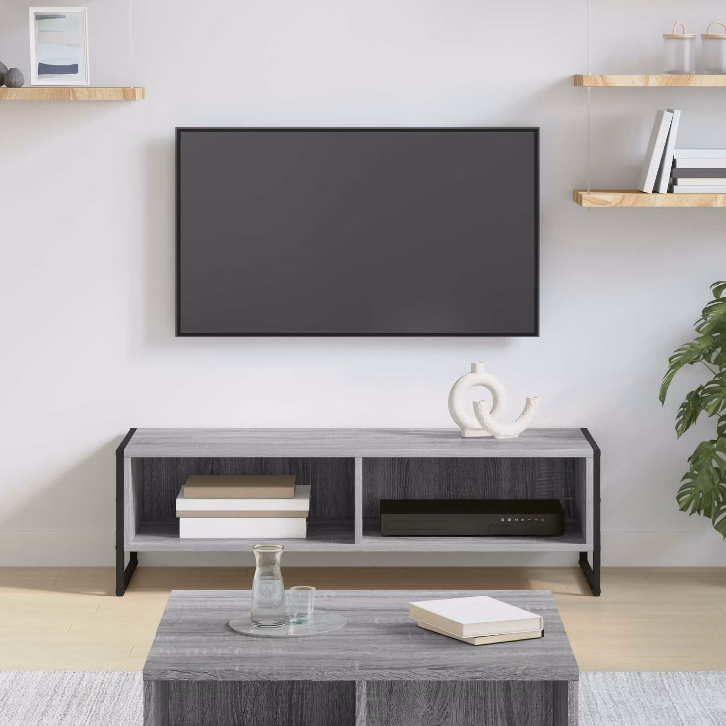 Mobile TV vidaXL in stile industriale, Grigio, L 100 x P 36 x H 30,5 cm
